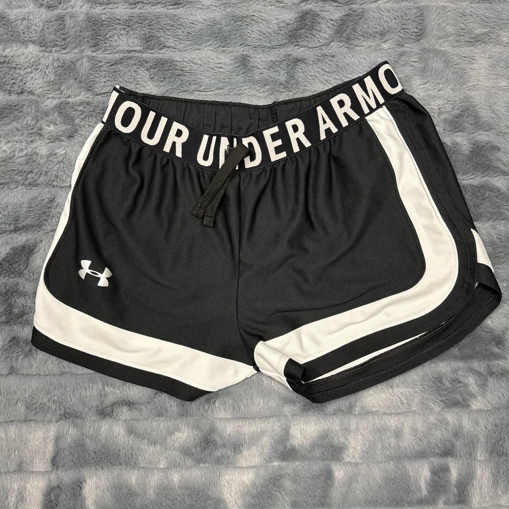 Under Armour Girls Black White HeatGear Athletic Shorts Youth Large YLG Loose